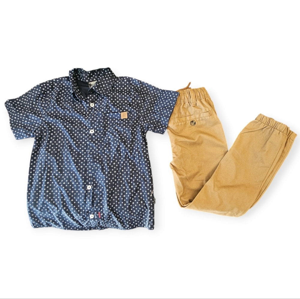 Boys Blue Button Down, Khaki Pants Coordinate  Size 7